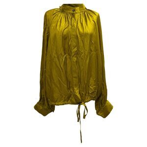 Ann Demeulemeester Drawstring Hem Long Sleeve Blouse in Yellow Rayon
